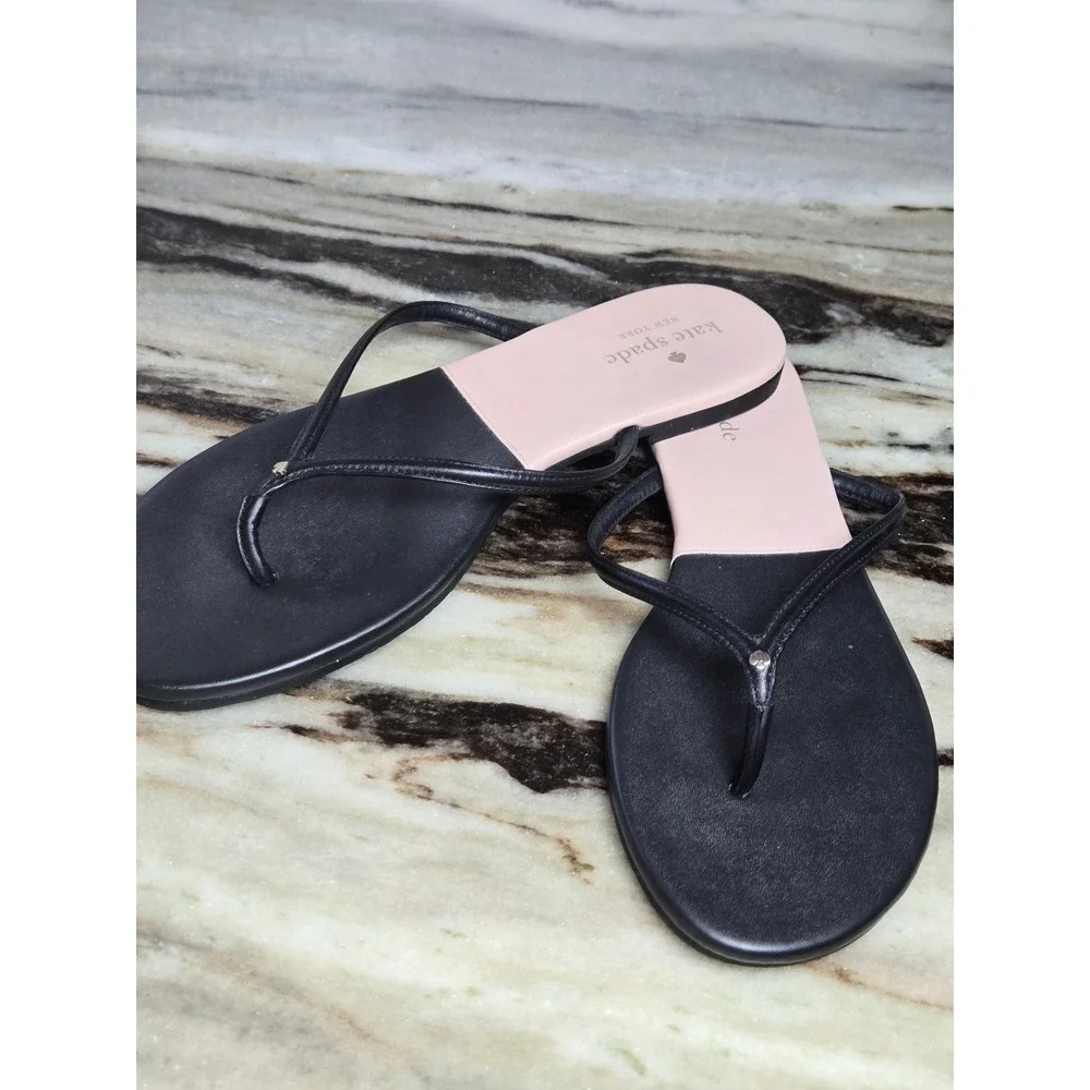 Kate Spade New York Black Pink Thong Flip Flop Sandals Flat Logo Womens‎ 10